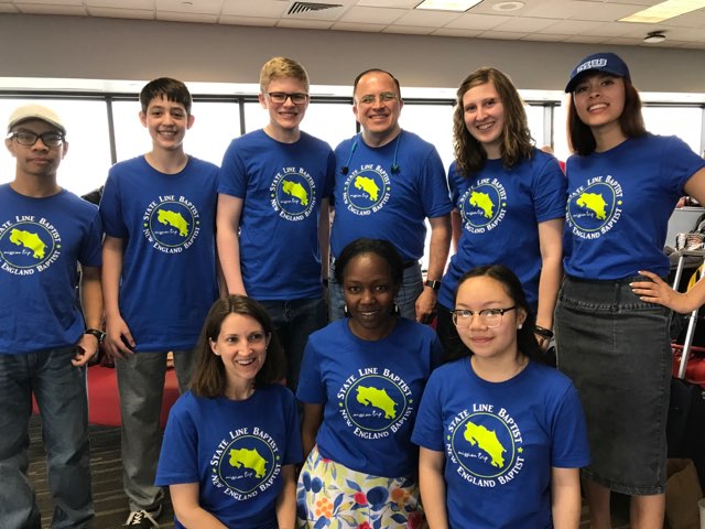The NECA and New England Baptist team in matching shirts before departing on the Costa Rica mission trip.